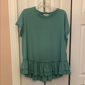 Easel Green Short Sleeve Shirt with Ruffles NWT
